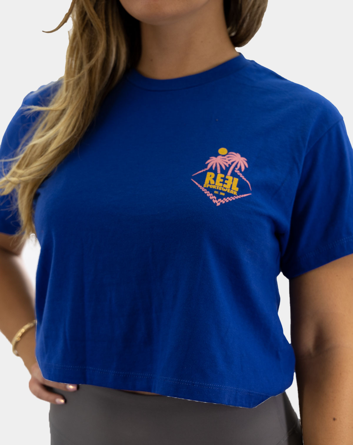 Sunsation Fishing Crop Tee Royal Womens Modest Crop Top