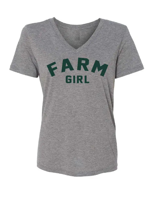 Maine Farm Girl V-Neck Cotton Blend T-Shirt - Grey