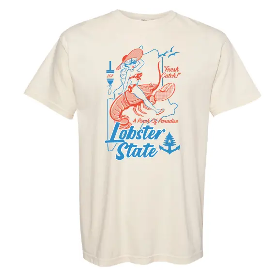 Vintage Lobster Print Cotton T-Shirt - Maine Collection