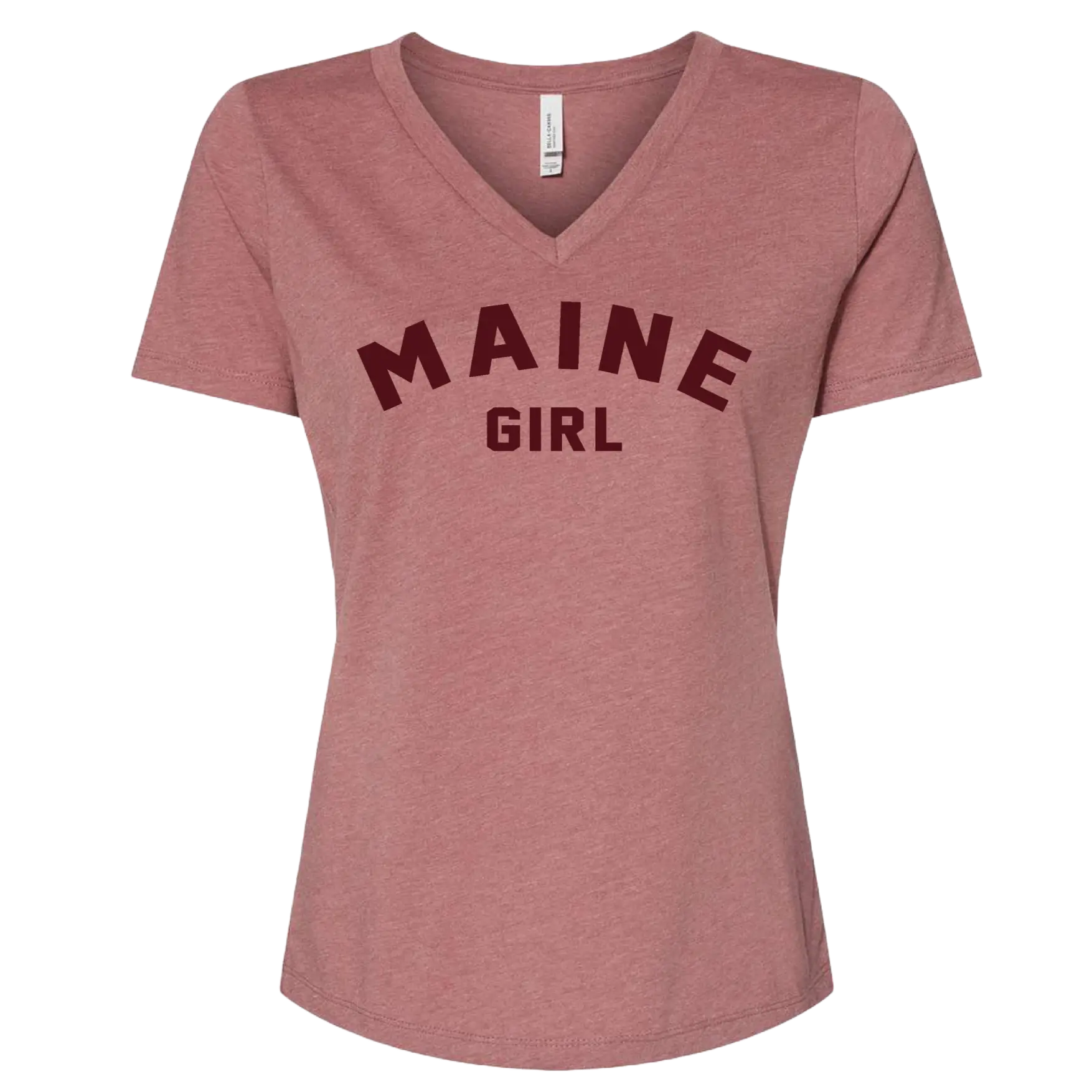 Maine Girl V-Neck T-Shirt in Heather Mauve/Burgundy