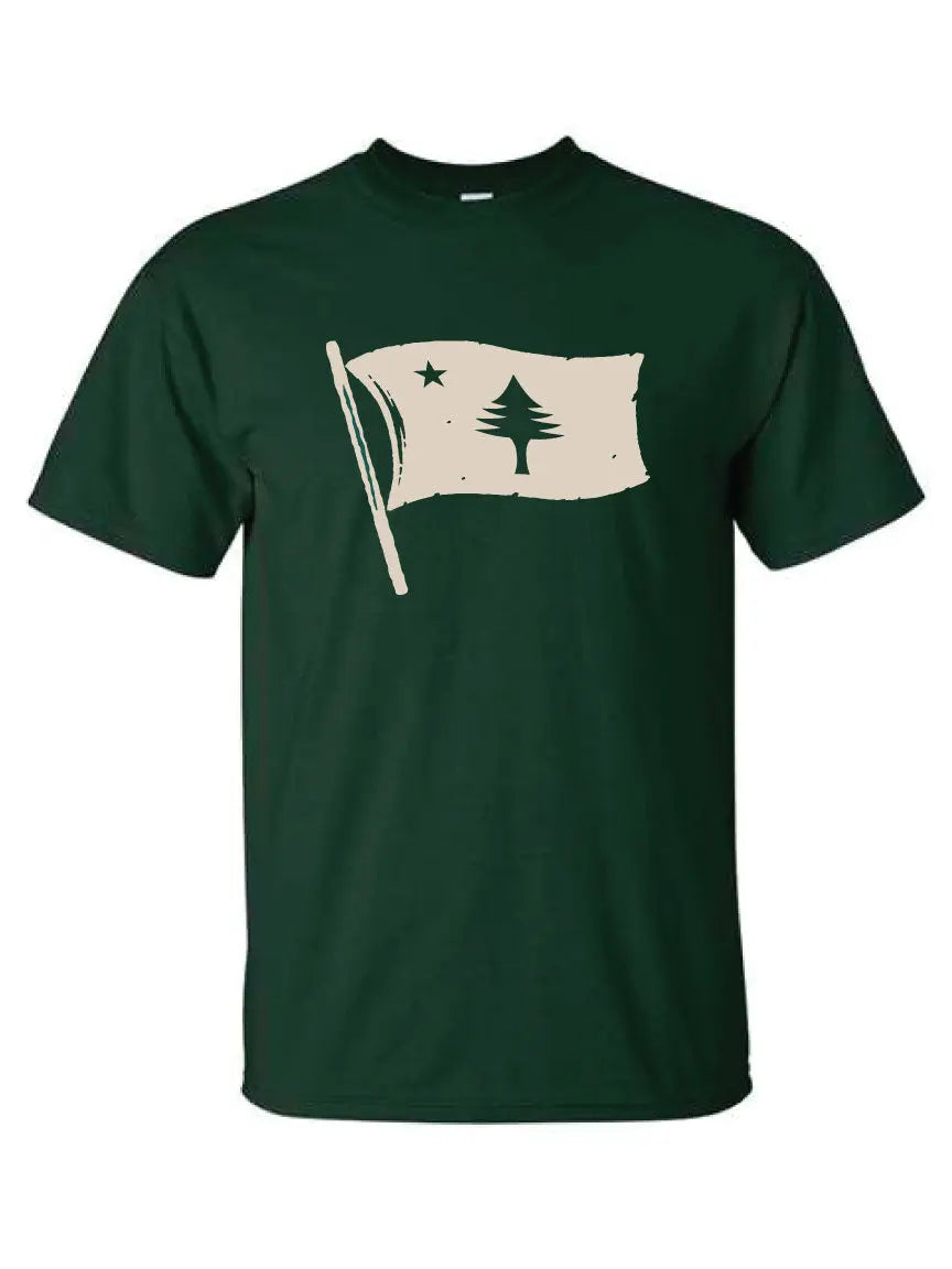 Maine Flag Print Forest Green T-shirt