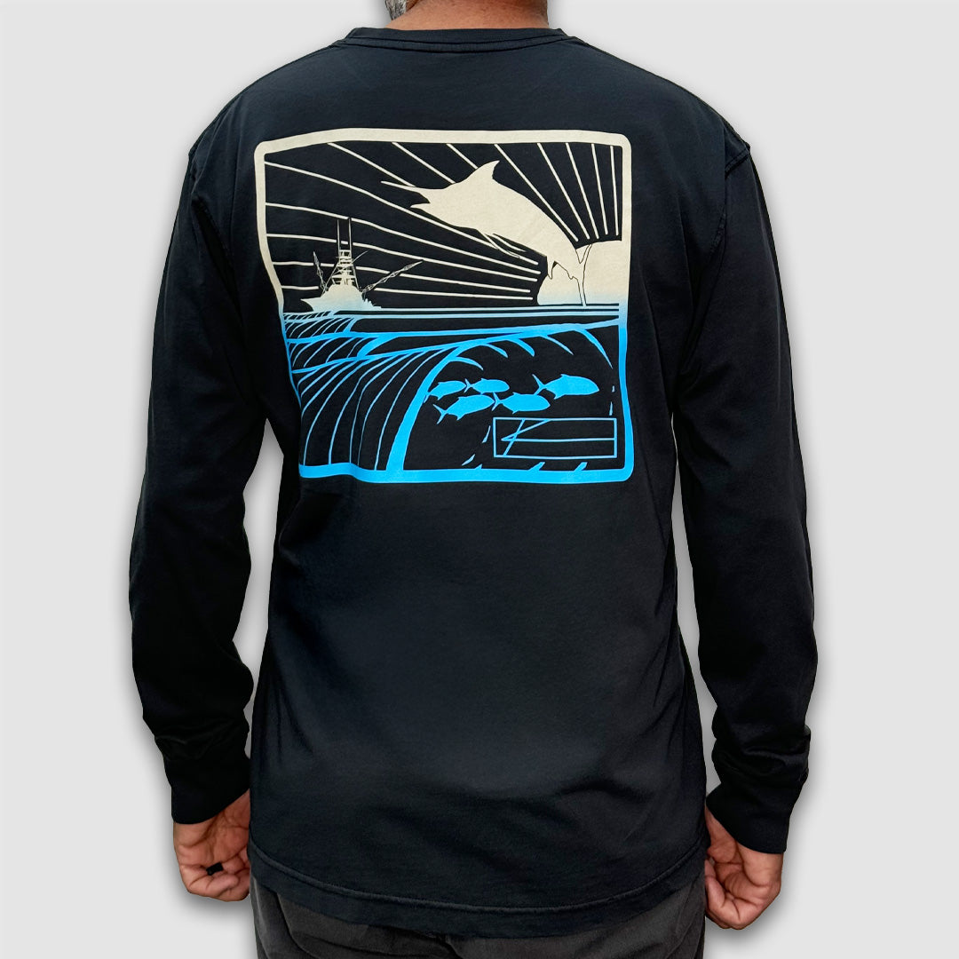 Garment Dyed Pirate Black Long Sleeve Tee Shirt