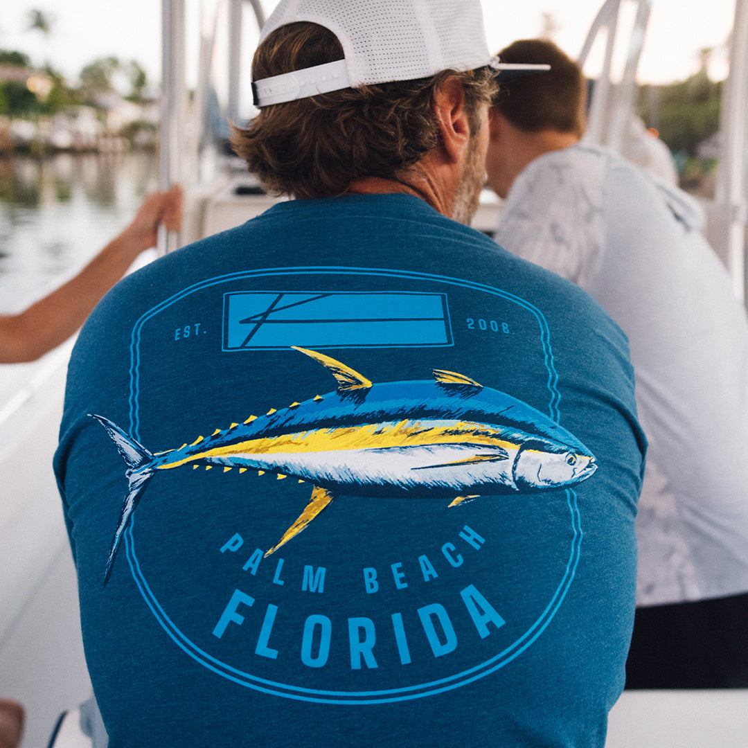 Tuna Fishing Graphic Tee - Cool Blue Heather Mens Shirt