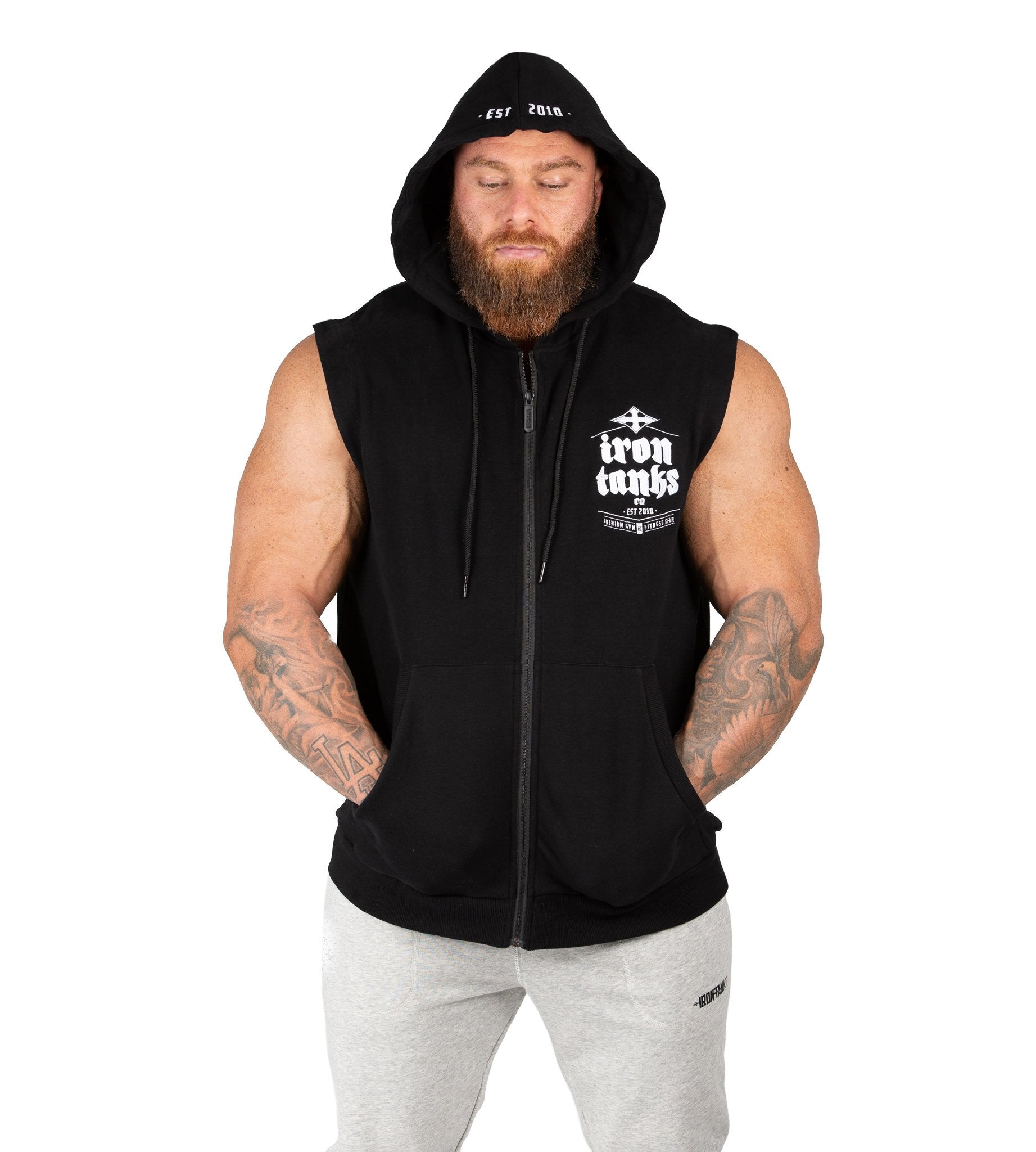 Mens Black Sleeveless Hoodie - Hulk Series | Iron Tanks