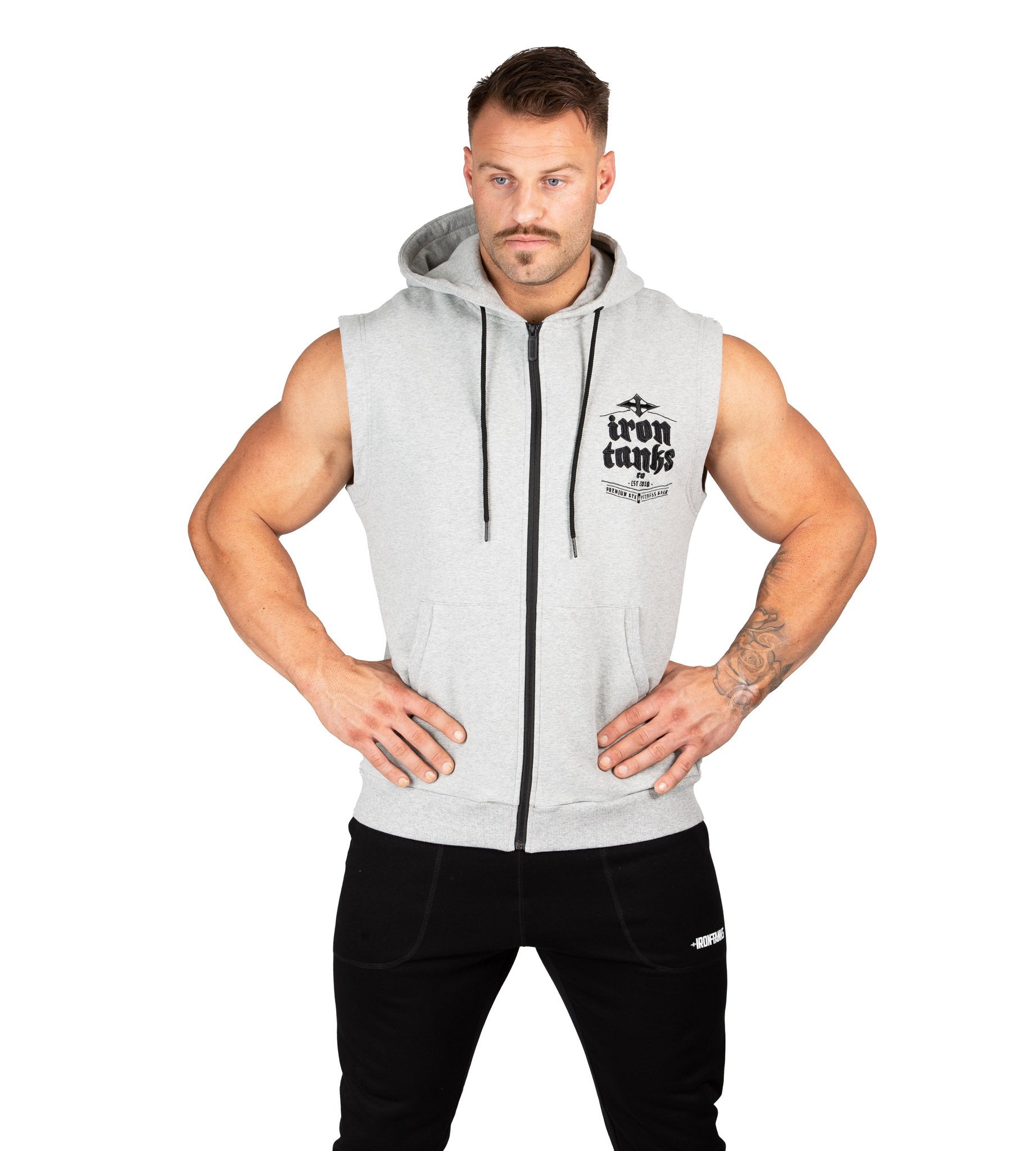 Rugged Grey Sleeveless Hoodie for Men - 4-Way Stretch Fabric