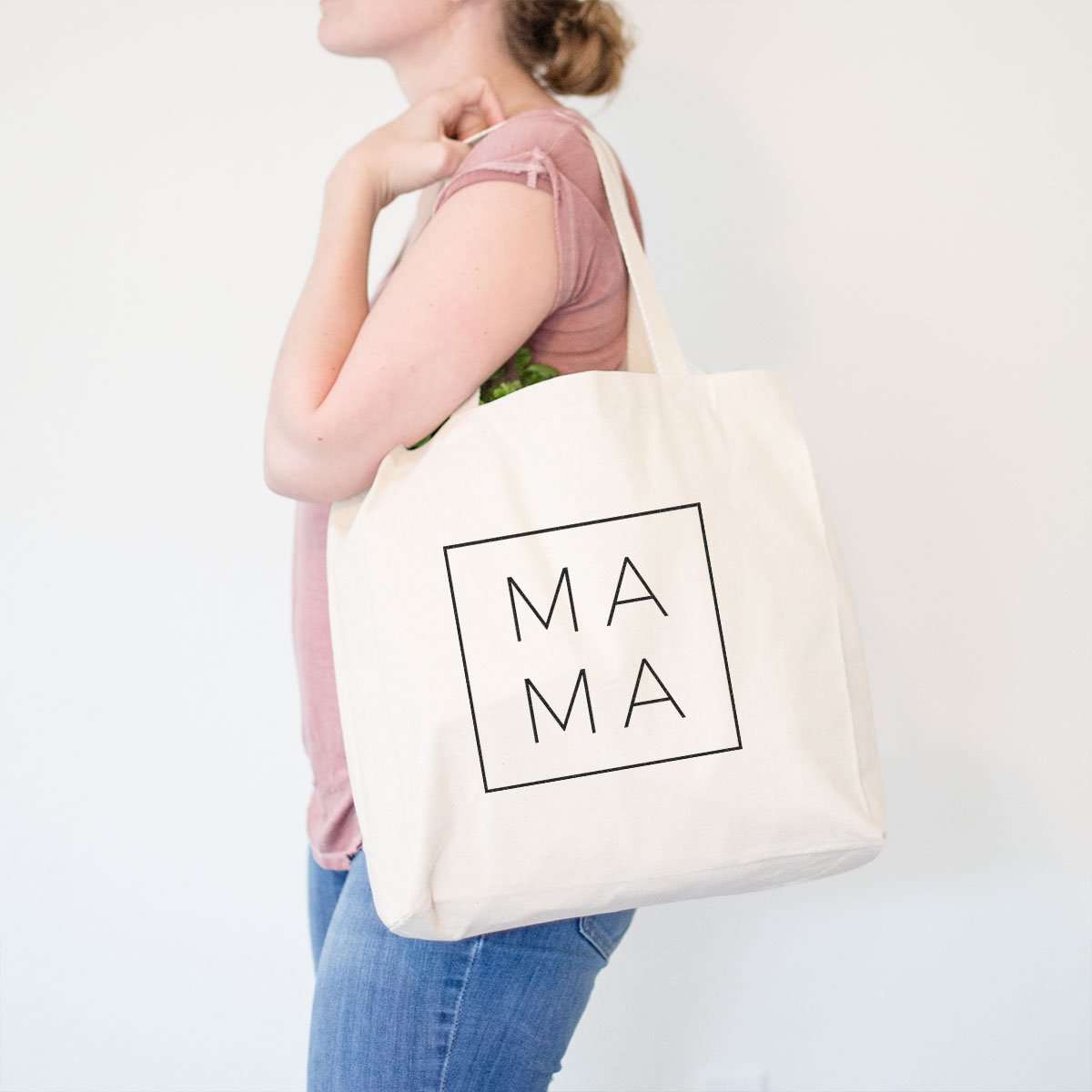 Square Canvas Tote Bag for Moms - Beige Mama Boxed