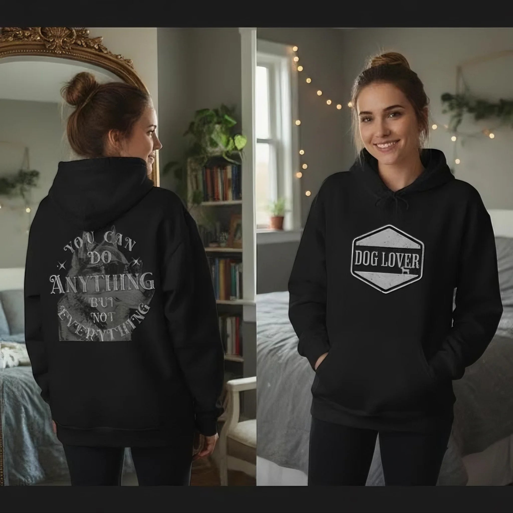 Dog Lover Slogan Back Fleece Hooded Sweatshirt Unisex