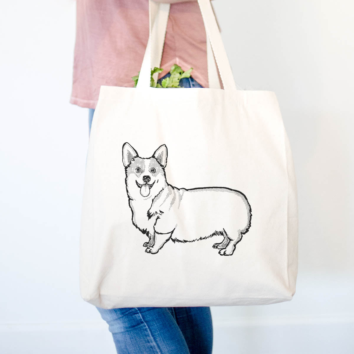 Halftone Corgi Beige Canvas Tote Bag - Stylish & Trendy