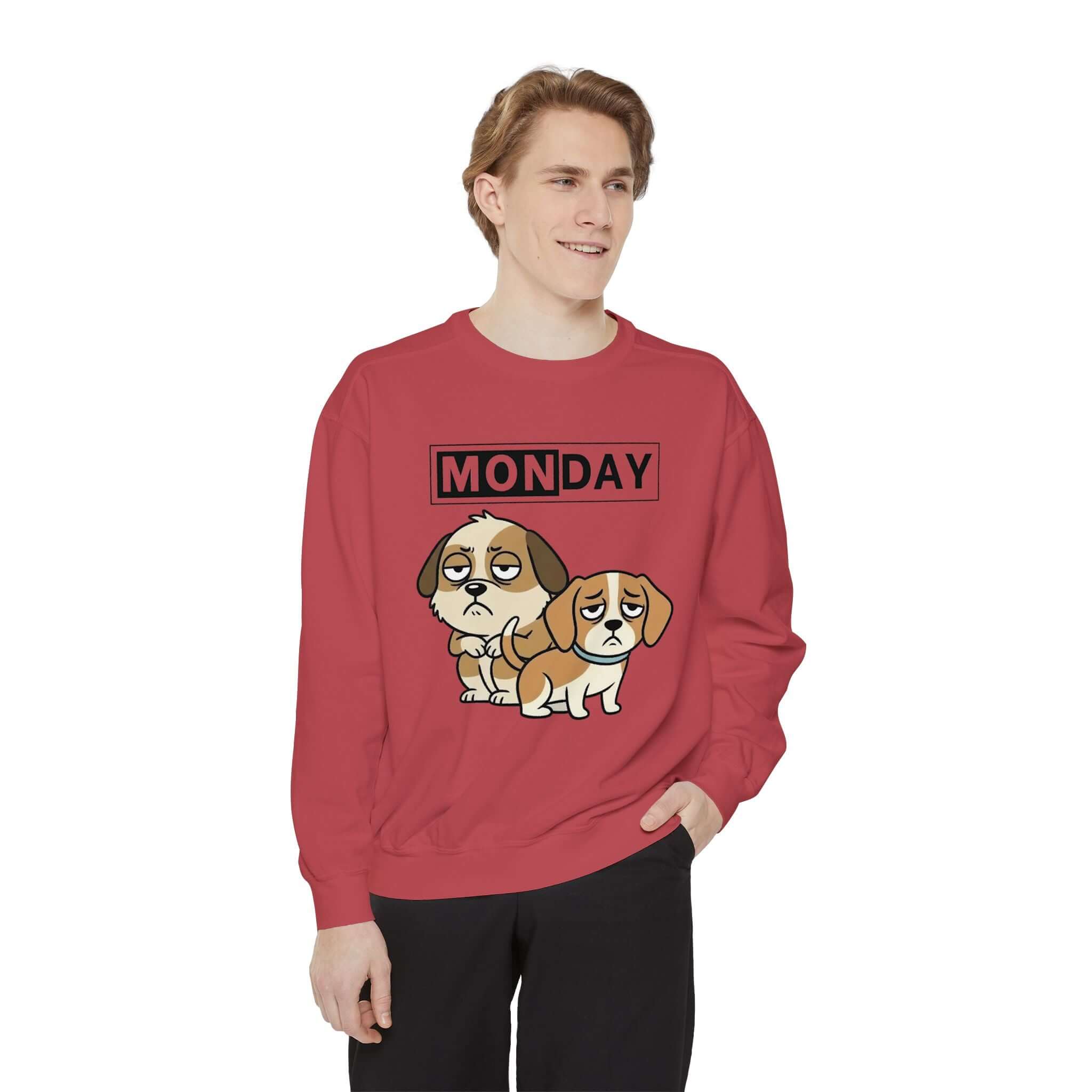 Monday Face Dog Stares Blankly Unisex Crewneck Sweatshirt style 1