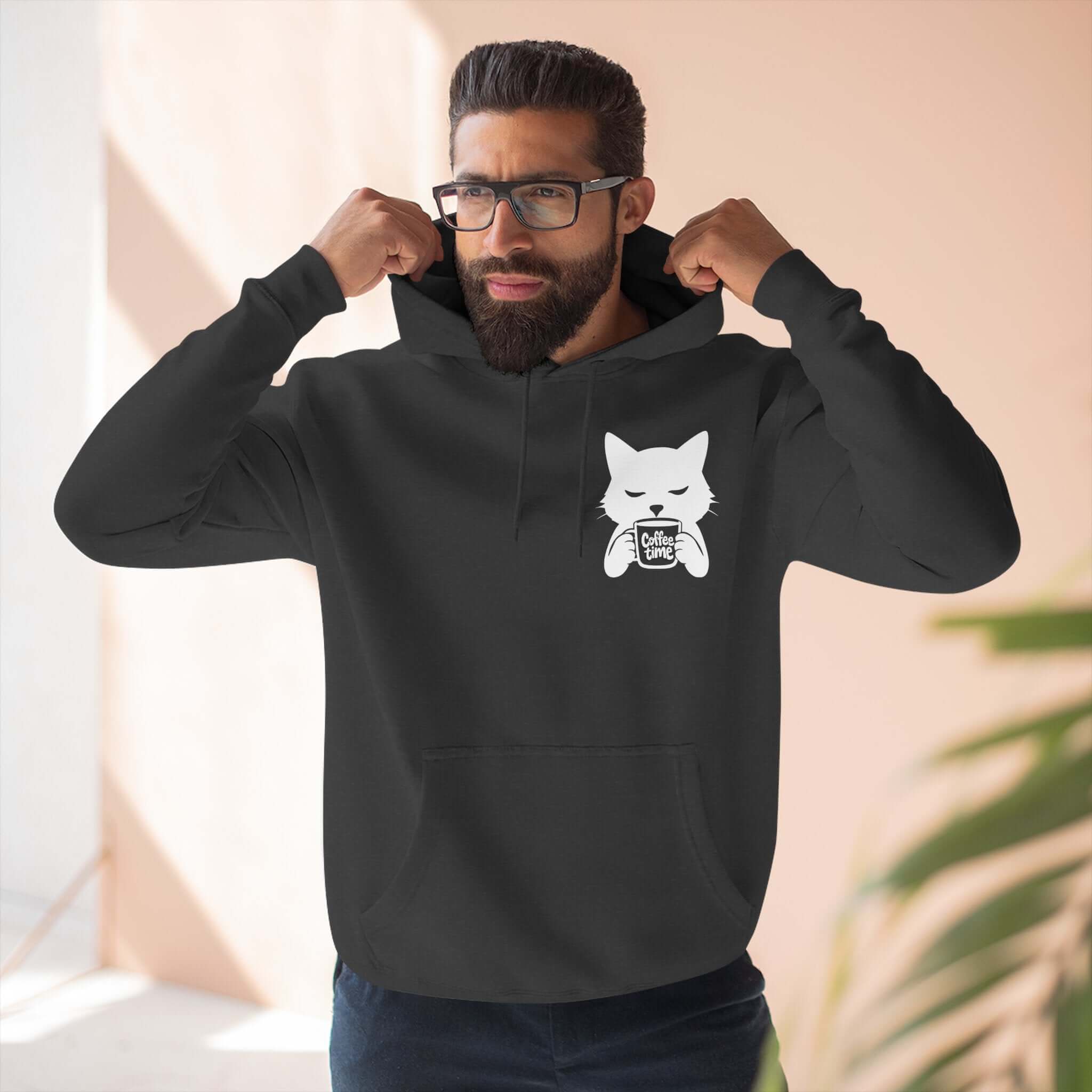Cozy Cat Coffee Time Graphic Fleece Hoodie