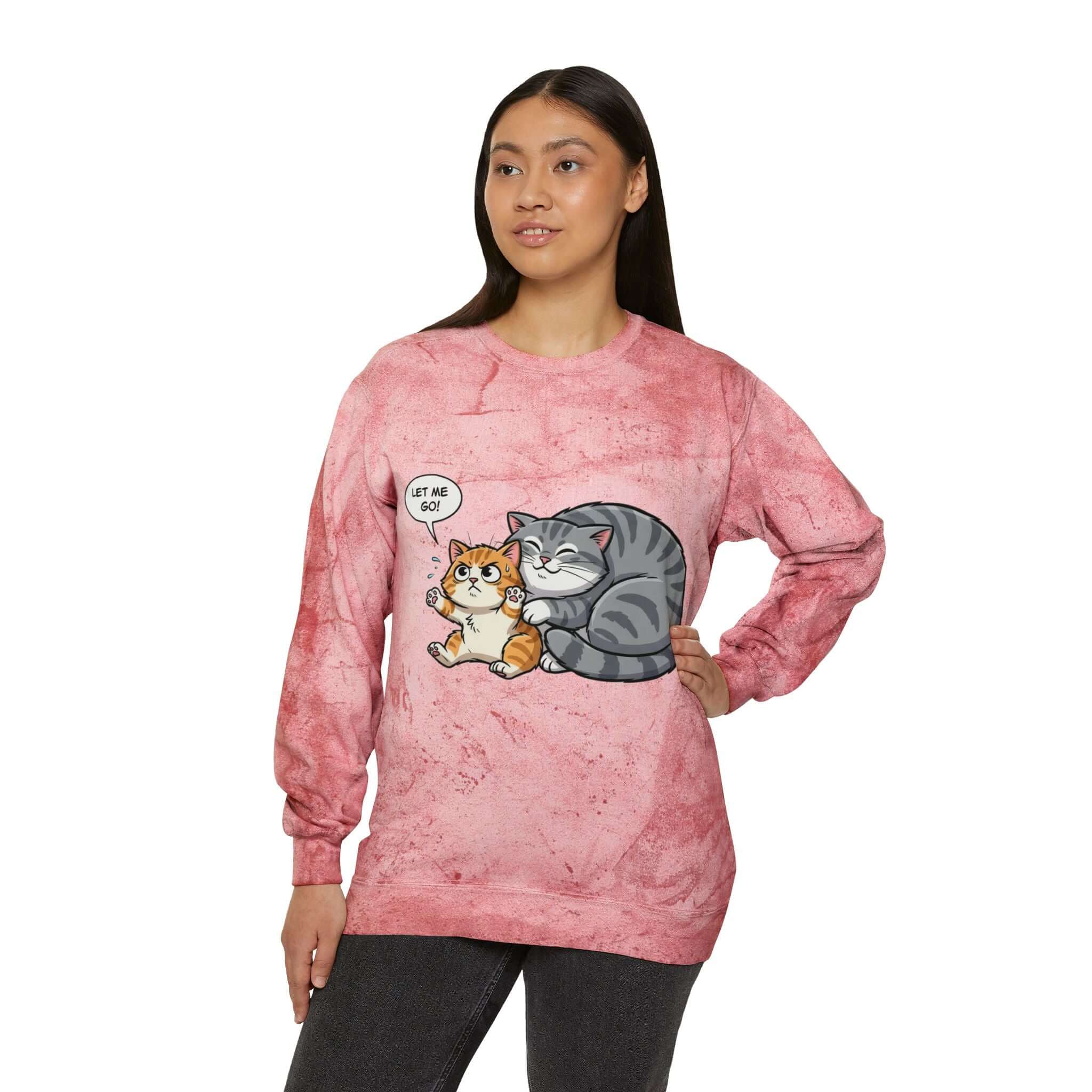 Cat Cozy Crewneck Sweatshirt Tie-Dye for Women Yellow Color