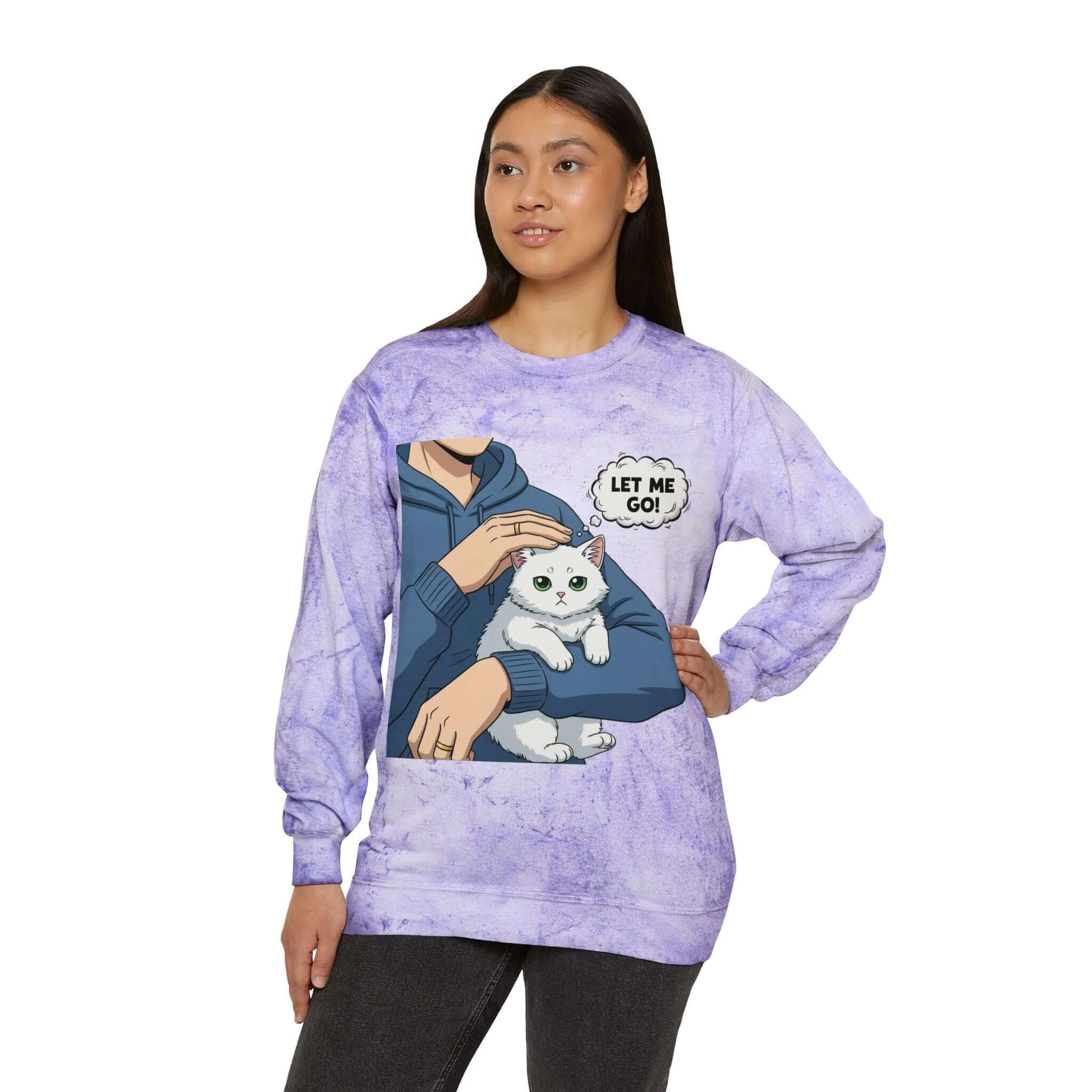 Cozy Cat Print Tie-Dye Sweatshirt for Casual Comfort and Style